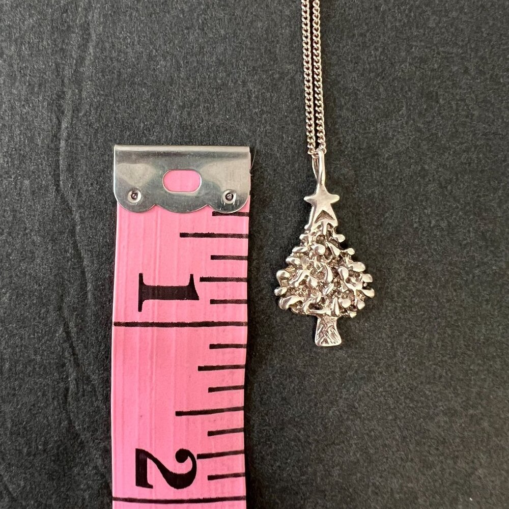 Vintage Sterling Silver Christmas Tree Pendant Necklace Holiday 925 Signed Charm - Picture 8 of 9